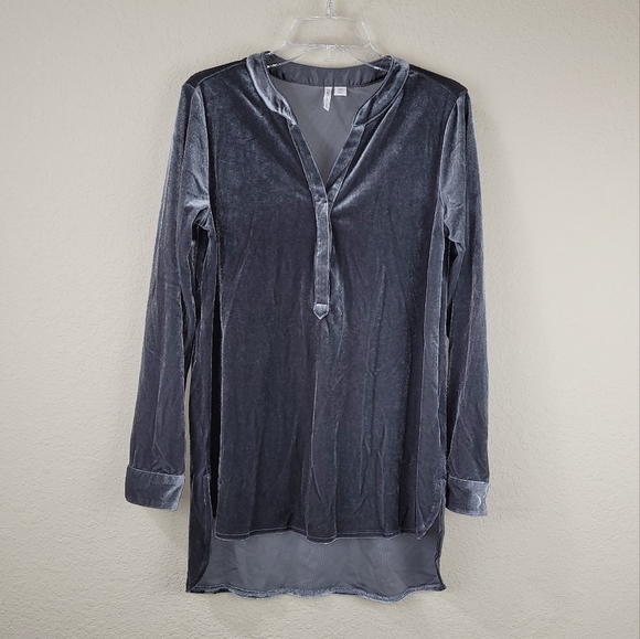 Cato Shirt Womens XS Tunic Grey Stretch‎ Velvet Popover Holiday Christmas - Picture 1 of 12